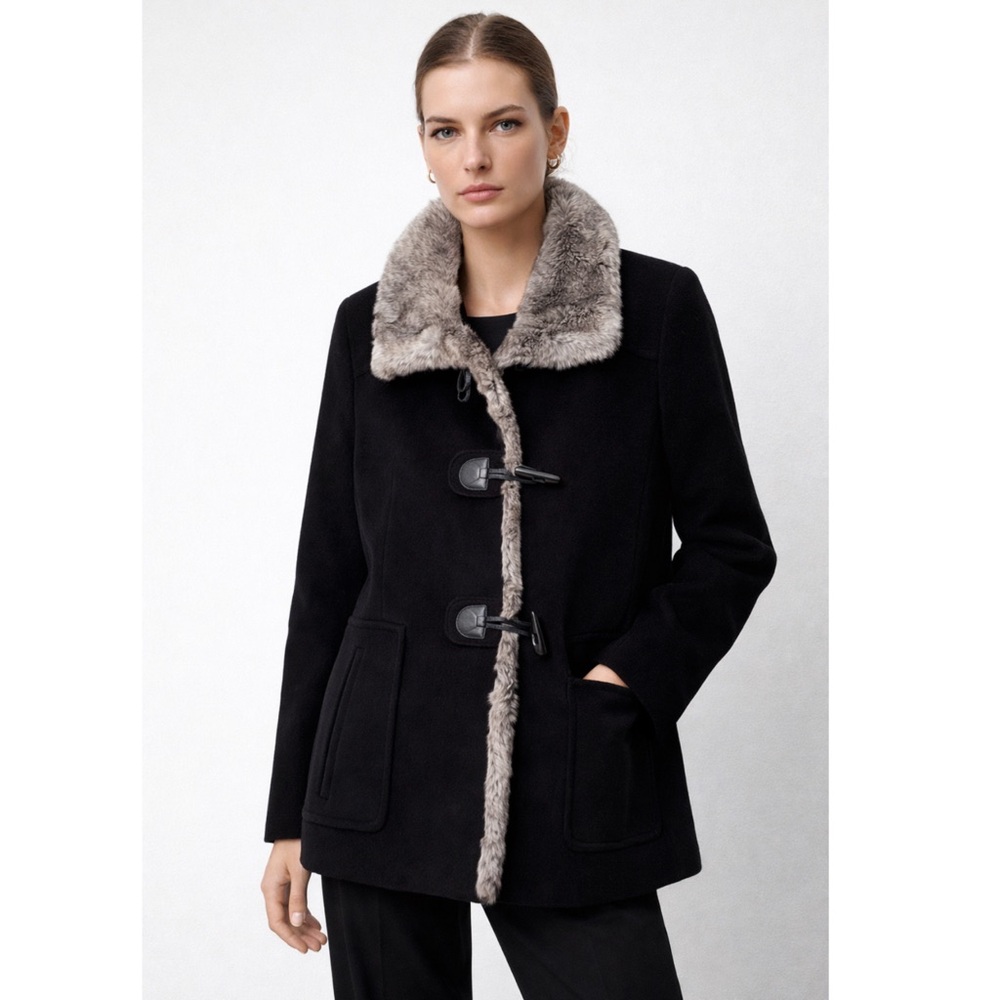 Cinzia Rocca Icons Black Coat with Gray Fur Trim